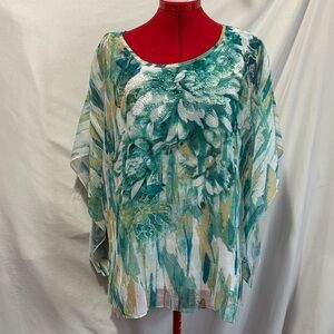 JM Collection Teal and White Floral Tunic LL179